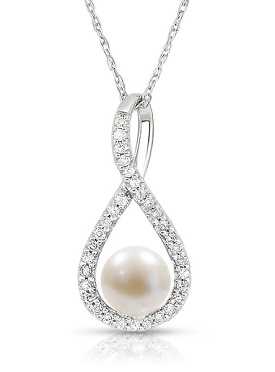 Pearl & Diamond Infinity Drop Pendant in Sterling Silver